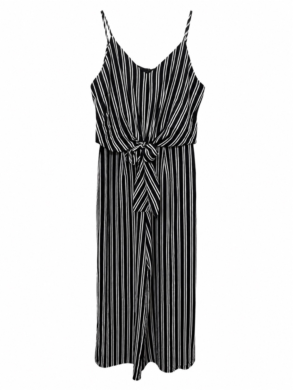 Monteau Black & White Striped Tie-Front Wide Leg Jumpsuit Size L